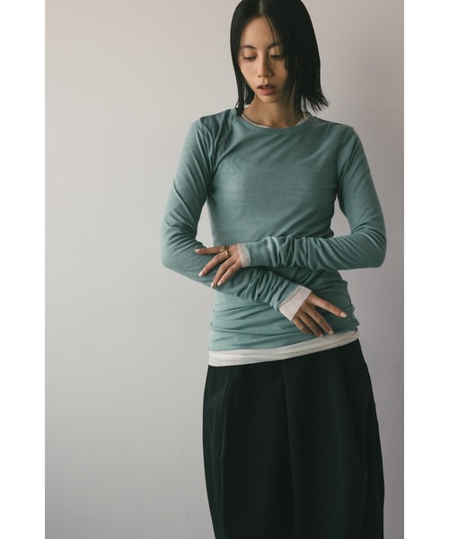 STYLEMIXER（スタイルミキサー）の「ソフトスムースシアーロンT（Tシャツ/カットソー・レディース・グリーン/ライトベージュ/サックスブルー/ホワイト・FREE）」の13枚目の写真