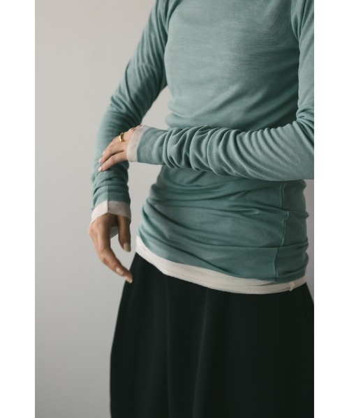 STYLEMIXER（スタイルミキサー）の「ソフトスムースシアーロンT（Tシャツ/カットソー・レディース・グリーン/ライトベージュ/サックスブルー/ホワイト・FREE）」の14枚目の写真