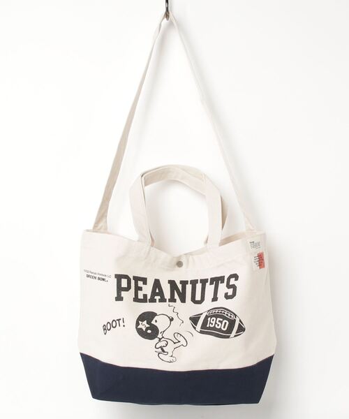 SNOOPY×OLD BETTY'S(スヌーピーカケルオールドベティーズ)の「スヌーピー【SNOOPY】Canvas Switching Tote Bag(BOOT柄)(ショルダーバッグ・レディース・ナチュラル/ホワイト×ネイビー・FREE)」の9枚目の写真