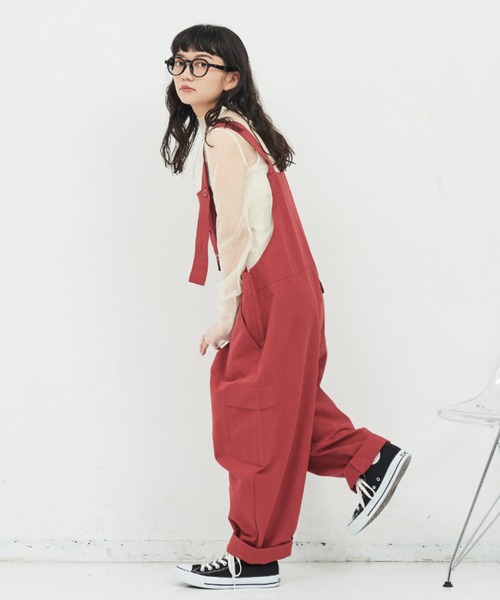 MERLOT（メルロー）の「ワイドオーバーオール（サロペット/オーバーオール・レディース・レッド/ブラック・FREE）」の12枚目の写真