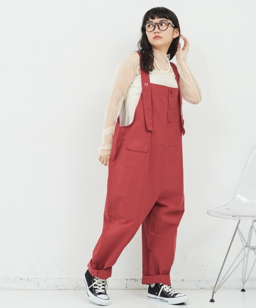 MERLOT（メルロー）の「ワイドオーバーオール（サロペット/オーバーオール・レディース・レッド/ブラック・FREE）」の3枚目の写真