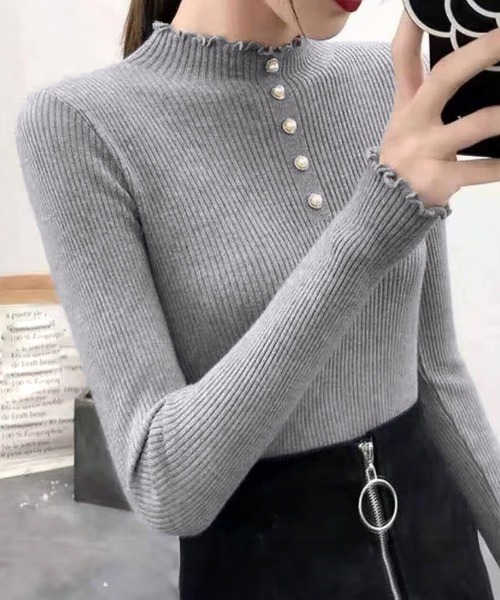 Miniministore(ミニミニストア)の「ニットセーター レディース 長袖トップス(ニット/セーター・レディース・ホワイト/ブラック/ライトベージュ/ブルー/グレー・FREE)」の20枚目の写真