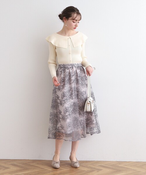 couture brooch（クチュールブローチ）の「◆【チュール×刺繍の華やかスカート】エンブロフルールスカート（スカート・レディース・ブラウン系その他2/パープル系1/ライトグレー系・42/40/38/36）」の8枚目の写真