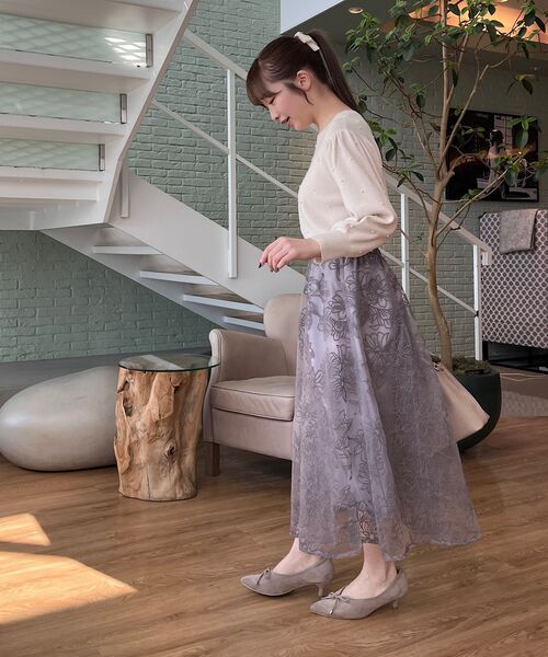 couture brooch（クチュールブローチ）の「◆【チュール×刺繍の華やかスカート】エンブロフルールスカート（スカート・レディース・ブラウン系その他2/パープル系1/ライトグレー系・42/40/38/36）」の19枚目の写真