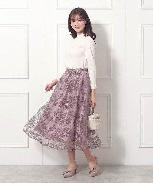 couture brooch（クチュールブローチ）の「◆【チュール×刺繍の華やかスカート】エンブロフルールスカート（スカート・レディース・ブラウン系その他2/パープル系1/ライトグレー系・42/40/38/36）」の18枚目の写真