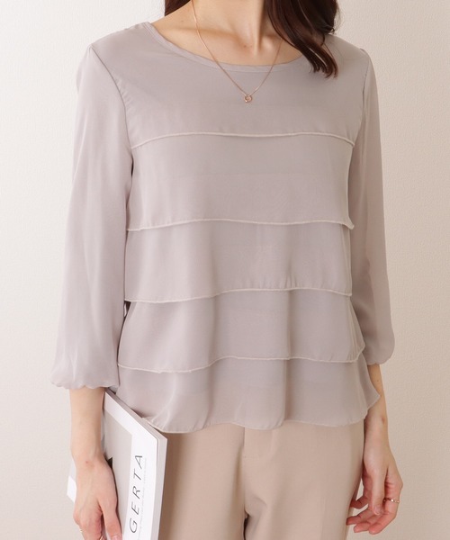 Lace Ladies(レースレディース)の「シフォン ティアード 7分袖 クルーネック ブラウス(シャツ/ブラウス・レディース・ネイビー/ホワイト/ブラック/グレー・S/FREE)」の3枚目の写真