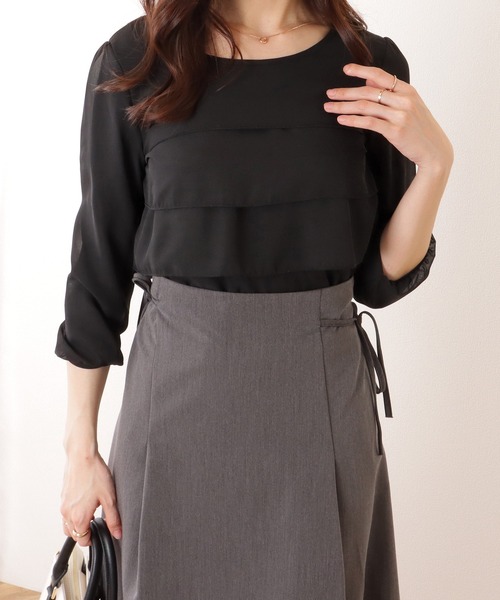 Lace Ladies(レースレディース)の「シフォン ティアード 7分袖 クルーネック ブラウス(シャツ/ブラウス・レディース・ネイビー/ホワイト/ブラック/グレー・S/FREE)」の5枚目の写真