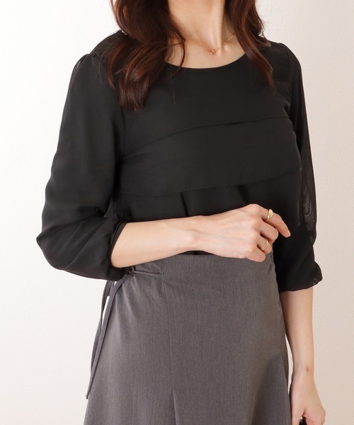 Lace Ladies(レースレディース)の「シフォン ティアード 7分袖 クルーネック ブラウス(シャツ/ブラウス・レディース・ネイビー/ホワイト/ブラック/グレー・S/FREE)」の7枚目の写真