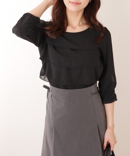 Lace Ladies(レースレディース)の「シフォン ティアード 7分袖 クルーネック ブラウス(シャツ/ブラウス・レディース・ネイビー/ホワイト/ブラック/グレー・S/FREE)」の8枚目の写真
