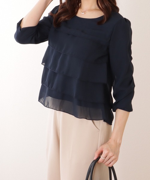 Lace Ladies(レースレディース)の「シフォン ティアード 7分袖 クルーネック ブラウス(シャツ/ブラウス・レディース・ネイビー/ホワイト/ブラック/グレー・S/FREE)」の12枚目の写真