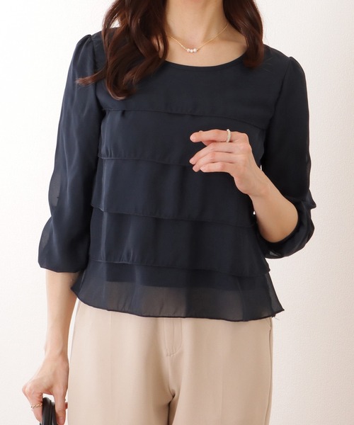 Lace Ladies(レースレディース)の「シフォン ティアード 7分袖 クルーネック ブラウス(シャツ/ブラウス・レディース・ネイビー/ホワイト/ブラック/グレー・S/FREE)」の13枚目の写真