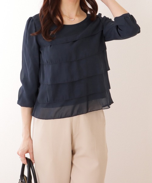 Lace Ladies(レースレディース)の「シフォン ティアード 7分袖 クルーネック ブラウス(シャツ/ブラウス・レディース・ネイビー/ホワイト/ブラック/グレー・S/FREE)」の14枚目の写真