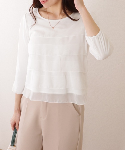 Lace Ladies(レースレディース)の「シフォン ティアード 7分袖 クルーネック ブラウス(シャツ/ブラウス・レディース・ネイビー/ホワイト/ブラック/グレー・S/FREE)」の22枚目の写真