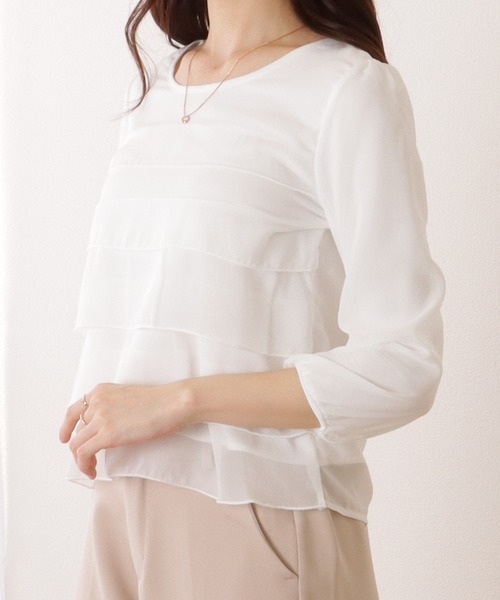 Lace Ladies(レースレディース)の「シフォン ティアード 7分袖 クルーネック ブラウス(シャツ/ブラウス・レディース・ネイビー/ホワイト/ブラック/グレー・S/FREE)」の20枚目の写真