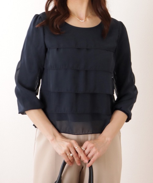 Lace Ladies(レースレディース)の「シフォン ティアード 7分袖 クルーネック ブラウス(シャツ/ブラウス・レディース・ネイビー/ホワイト/ブラック/グレー・S/FREE)」の10枚目の写真