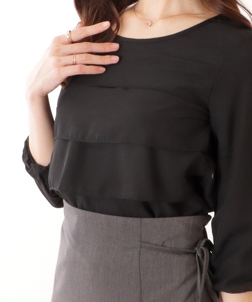 Lace Ladies(レースレディース)の「シフォン ティアード 7分袖 クルーネック ブラウス(シャツ/ブラウス・レディース・ネイビー/ホワイト/ブラック/グレー・S/FREE)」の9枚目の写真