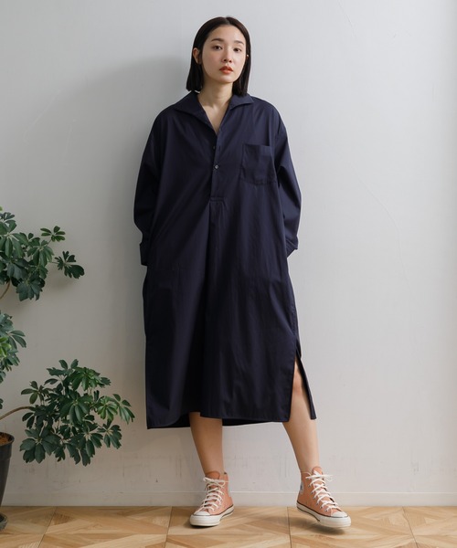 【美品】TICCA シャツワンピース スタンドカラー 日本製 TICCA ティッカ スタンドカラー ワンピース
