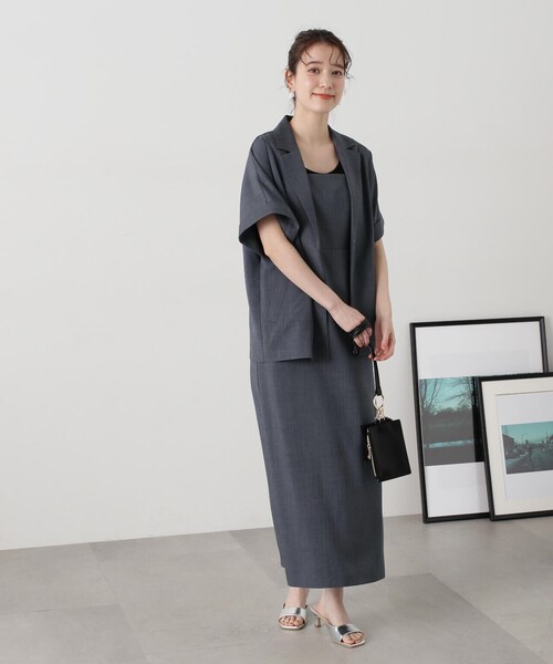 N.(N. Natural Beauty Basic)(エヌエヌナチュラルビューティーベーシック)の「◆ハーフスリーブジャケット&キャミワンピースセット(ワンピース・レディース・グレー/ライトベージュ・MEDIUM)」の16枚目の写真