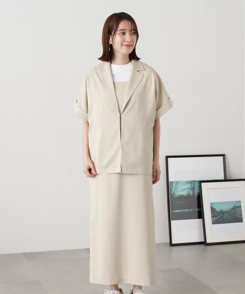 N.(N. Natural Beauty Basic)(エヌエヌナチュラルビューティーベーシック)の「◆ハーフスリーブジャケット&キャミワンピースセット(ワンピース・レディース・グレー/ライトベージュ・MEDIUM)」の4枚目の写真
