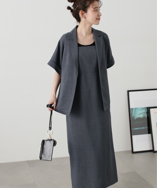 N.(N. Natural Beauty Basic)(エヌエヌナチュラルビューティーベーシック)の「◆ハーフスリーブジャケット&キャミワンピースセット(ワンピース・レディース・グレー/ライトベージュ・MEDIUM)」の2枚目の写真