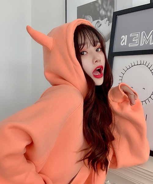 デビル フードデザイン ツノ付き スウェット パーカー/プルオーバー