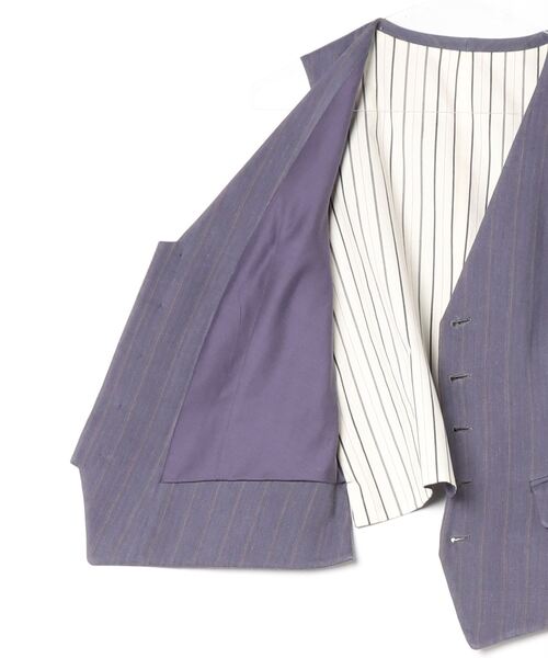 ROBES&CONFECTIONS（ローブスコンフェクションズ）の「Robes & Confections/ローブス&コンフェクションズ/Stretch Linen Herringbone Stripe Tailored Vest/KRC-V01-301F（ベスト・レディース・ブルー・1）」の3枚目の写真