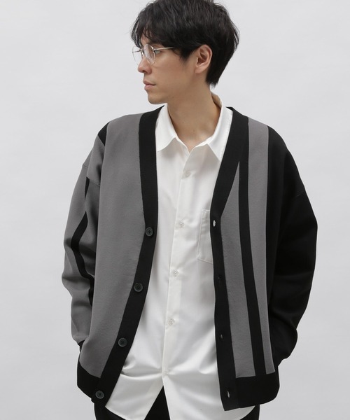 LAKOLE(ラコレ)の「PEアシメストライプカーデ / 987308(カーディガン/ボレロ・メンズ・チャコールグレー/アイボリー/グリーン・X-LARGE/LARGE/MEDIUM)」の3枚目の写真