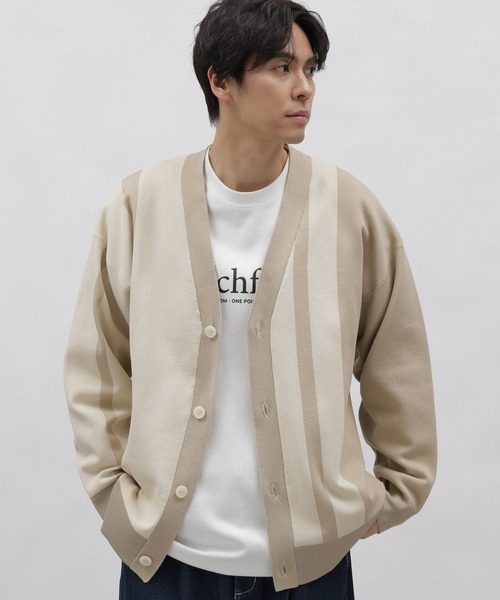 LAKOLE(ラコレ)の「PEアシメストライプカーデ / 987308(カーディガン/ボレロ・メンズ・チャコールグレー/アイボリー/グリーン・X-LARGE/LARGE/MEDIUM)」の2枚目の写真