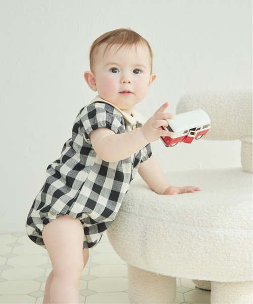 pairmanon（ペアマノン）の「【ベビー】丸襟 パフスリーブ ロンパース（ロンパース・キッズ・グリーン系その他/ブルー系その他/オレンジ系その他/ブラック系その他・70/80）」の9枚目の写真