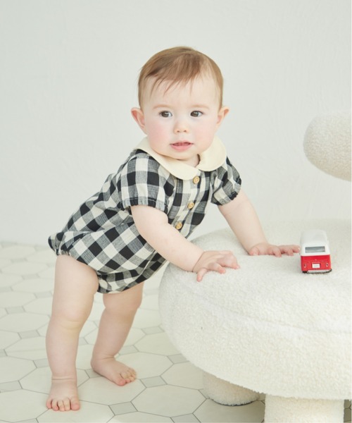 pairmanon（ペアマノン）の「【ベビー】丸襟 パフスリーブ ロンパース（ロンパース・キッズ・グリーン系その他/ブルー系その他/オレンジ系その他/ブラック系その他・70/80）」の12枚目の写真