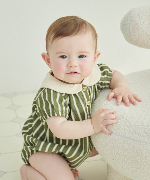 pairmanon（ペアマノン）の「【ベビー】丸襟 パフスリーブ ロンパース（ロンパース・キッズ・グリーン系その他/ブルー系その他/オレンジ系その他/ブラック系その他・70/80）」の14枚目の写真