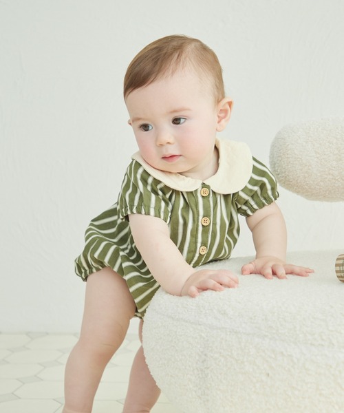 pairmanon（ペアマノン）の「【ベビー】丸襟 パフスリーブ ロンパース（ロンパース・キッズ・グリーン系その他/ブルー系その他/オレンジ系その他/ブラック系その他・70/80）」の16枚目の写真