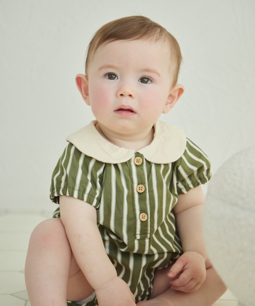 pairmanon（ペアマノン）の「【ベビー】丸襟 パフスリーブ ロンパース（ロンパース・キッズ・グリーン系その他/ブルー系その他/オレンジ系その他/ブラック系その他・70/80）」の5枚目の写真