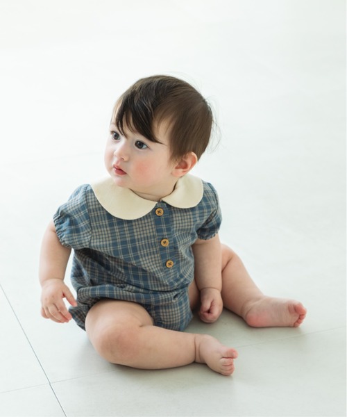 pairmanon（ペアマノン）の「【ベビー】丸襟 パフスリーブ ロンパース（ロンパース・キッズ・グリーン系その他/ブルー系その他/オレンジ系その他/ブラック系その他・70/80）」の7枚目の写真