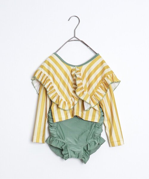 p.premier（ピードットプルミエ）の「ラッシュガードいらずのフリル衿セパレート水着（水着・キッズ・ブラック/イエロー/ブラウン・80/90/100/110/120/130/140）」の3枚目の写真