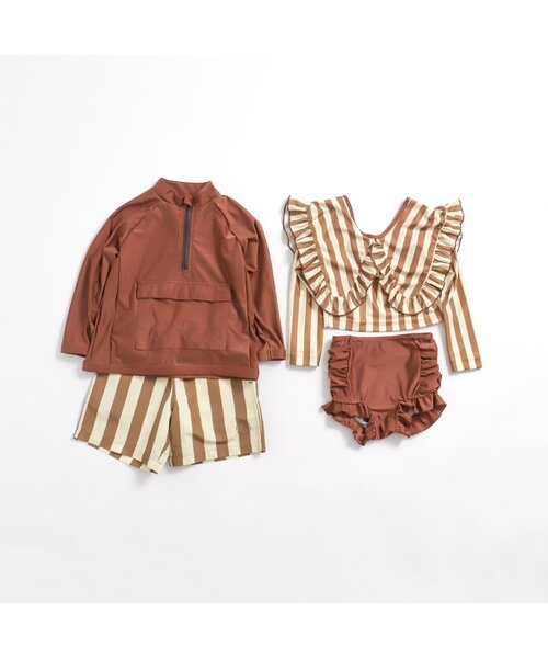 p.premier（ピードットプルミエ）の「ラッシュガードいらずのフリル衿セパレート水着（水着・キッズ・ブラック/イエロー/ブラウン・80/90/100/110/120/130/140）」の9枚目の写真