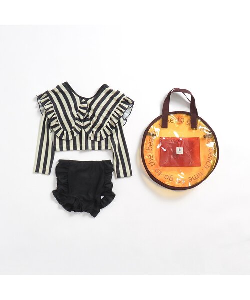 p.premier（ピードットプルミエ）の「ラッシュガードいらずのフリル衿セパレート水着（水着・キッズ・ブラック/イエロー/ブラウン・80/90/100/110/120/130/140）」の10枚目の写真