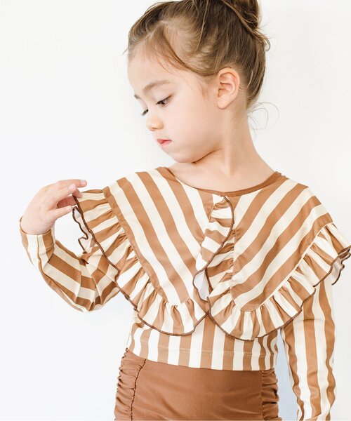 セール】ラッシュガードいらずのフリル衿セパレート水着（水着）｜p