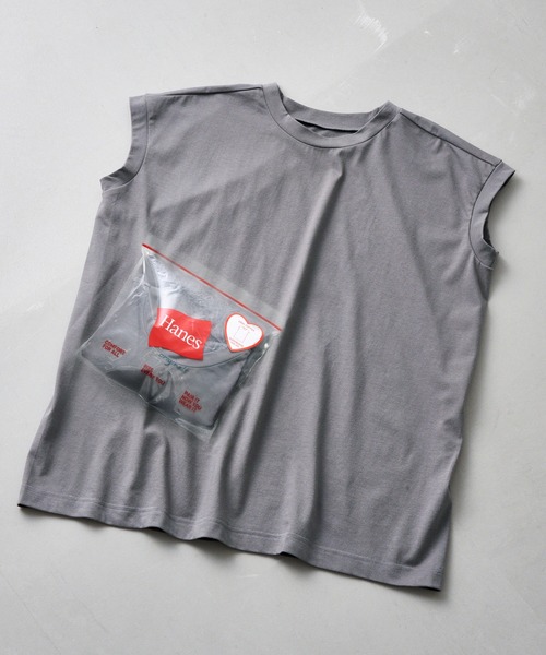HANES(ヘインズ)の「【Hanes】スリーブレスTee HW3-Z102 / HW3-B102(Tシャツ/カットソー・レディース・ブラック/ホワイト/ライトブルー/グレイッシュベージュ/ベージュ/チャコールグレー・FREE)」の3枚目の写真