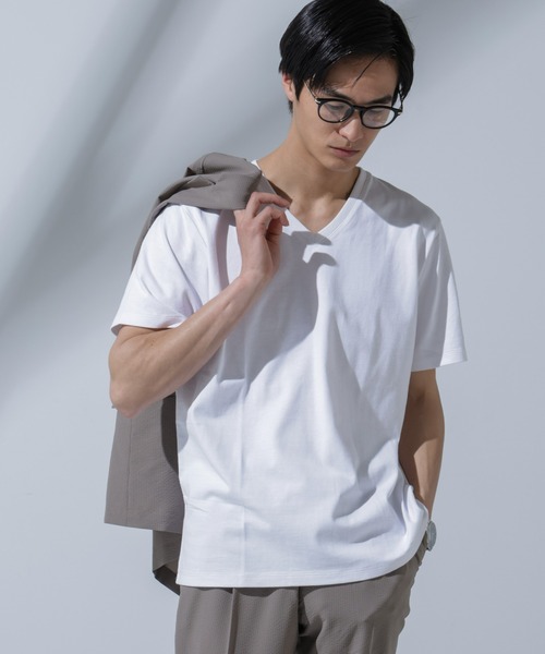 NANO universe(ナノユニバース)の「Anti Soaked(R) 汗染み防止 VネックTシャツ(Tシャツ/カットソー・メンズ・ブラック/ベージュ/ホワイト/トップグレー・M/S/XL/L)」の18枚目の写真