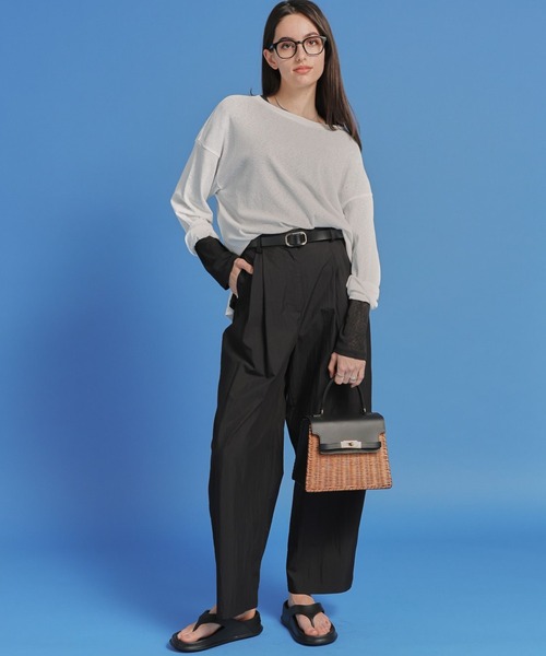 saloon（サルーン）の「SALOON(サルーン)/　2タックワイドタックパンツ　セットアップ可（スラックス・レディース・ブラック/グリーン/ホワイト・MEDIUM/SMALL）」の3枚目の写真