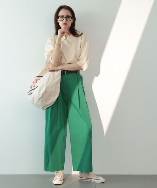 saloon（サルーン）の「SALOON(サルーン)/　2タックワイドタックパンツ　セットアップ可（スラックス・レディース・ブラック/グリーン/ホワイト・MEDIUM/SMALL）」の22枚目の写真