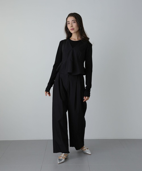 saloon（サルーン）の「SALOON(サルーン)/　2タックワイドタックパンツ　セットアップ可（スラックス・レディース・ブラック/グリーン/ホワイト・MEDIUM/SMALL）」の20枚目の写真