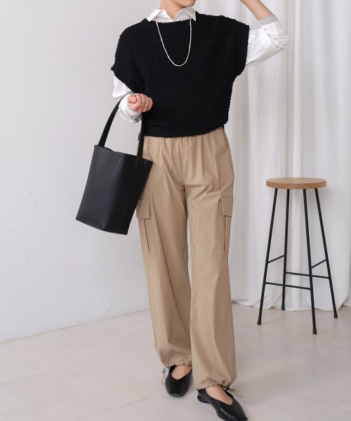 Bou Jeloud（ブージュルード）の「ストレッチカーゴパンツ（カーゴパンツ・レディース・ベージュ/ネイビー・38）」の3枚目の写真