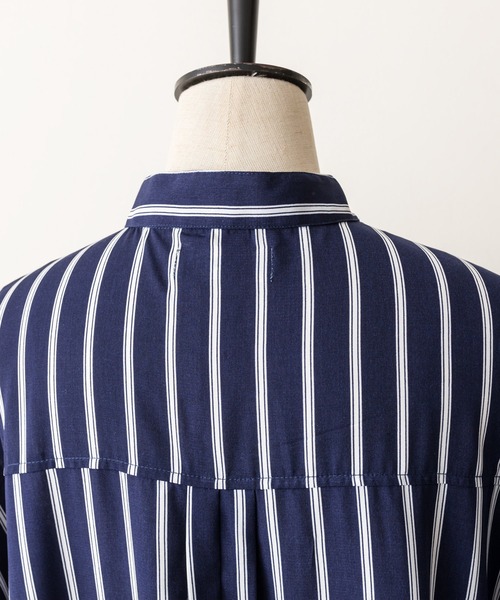 ear PAPILLONNER（イアパピヨネ）の「《手洗い可》七分袖アンダープリーツ柄プリントワンピース【SUM1 STYLE】（シャツワンピース・レディース・ネイビー/ミント/ダークネイビー・FREE）」の18枚目の写真