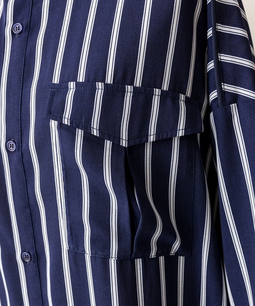 ear PAPILLONNER（イアパピヨネ）の「《手洗い可》七分袖アンダープリーツ柄プリントワンピース【SUM1 STYLE】（シャツワンピース・レディース・ネイビー/ミント/ダークネイビー・FREE）」の20枚目の写真