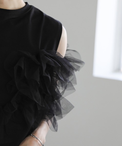 select MOCA（セレクトモカ）の「2WAYチュールノースリーブドッキングトップス（Tシャツ/カットソー・レディース・ブラック/グレー/オフホワイト・FREE）」の18枚目の写真