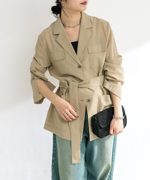 RIVE DROITE(リヴドロワ)の「シアーサファリジャケット(ミリタリージャケット・レディース・カーキ/ベージュ・FREE)」の8枚目の写真