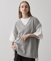 【CLEL】Hand Stitched Side Lace Knit Vest/ハンドステッチ サイドレースニットベスト