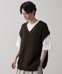 CLEL（クレイル）の「【CLEL】Hand Stitched Side Lace Knit Vest/ハンドステッチ サイドレースニットベスト（ベスト）」